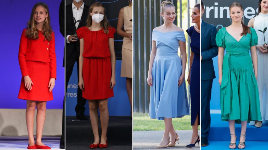 La evolución estilística de Leonor en los Premios Princesa de Girona. Montaje de JALEOS.
