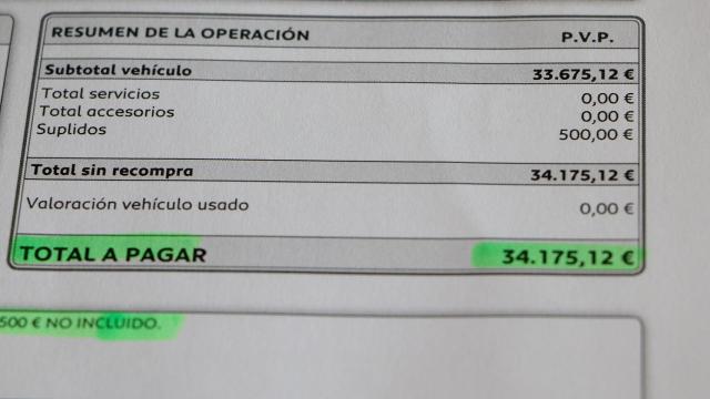 Imagen del presupuesto obtenido a la hora de comprar el coche.