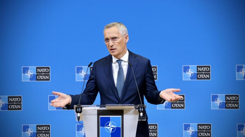 El secretario general de la OTAN, Jens Stoltenberg, durante la rueda de prensa de presentación de la cumbre de la OTAN en Vilna