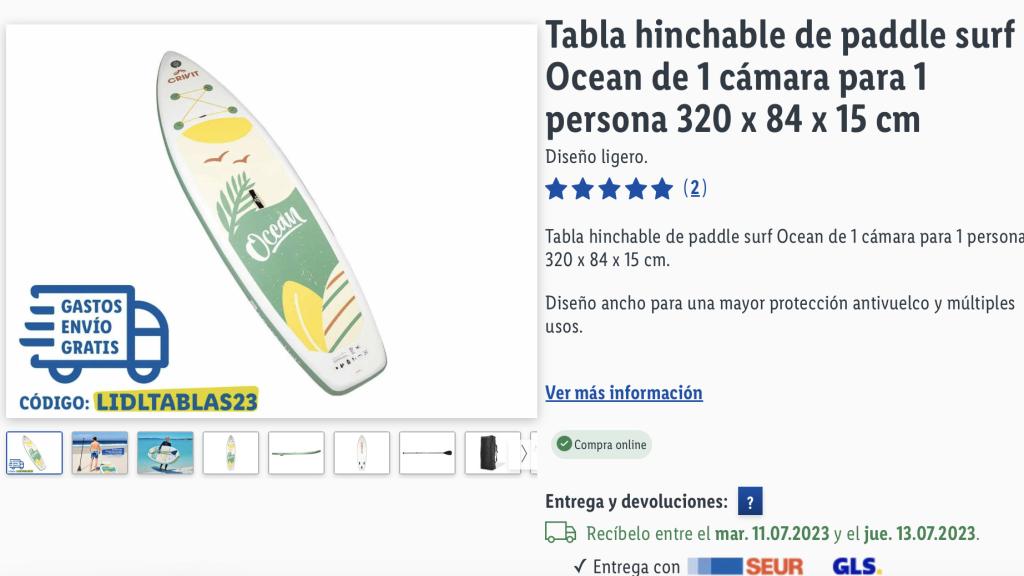 Tabla hinchable de paddle surf.