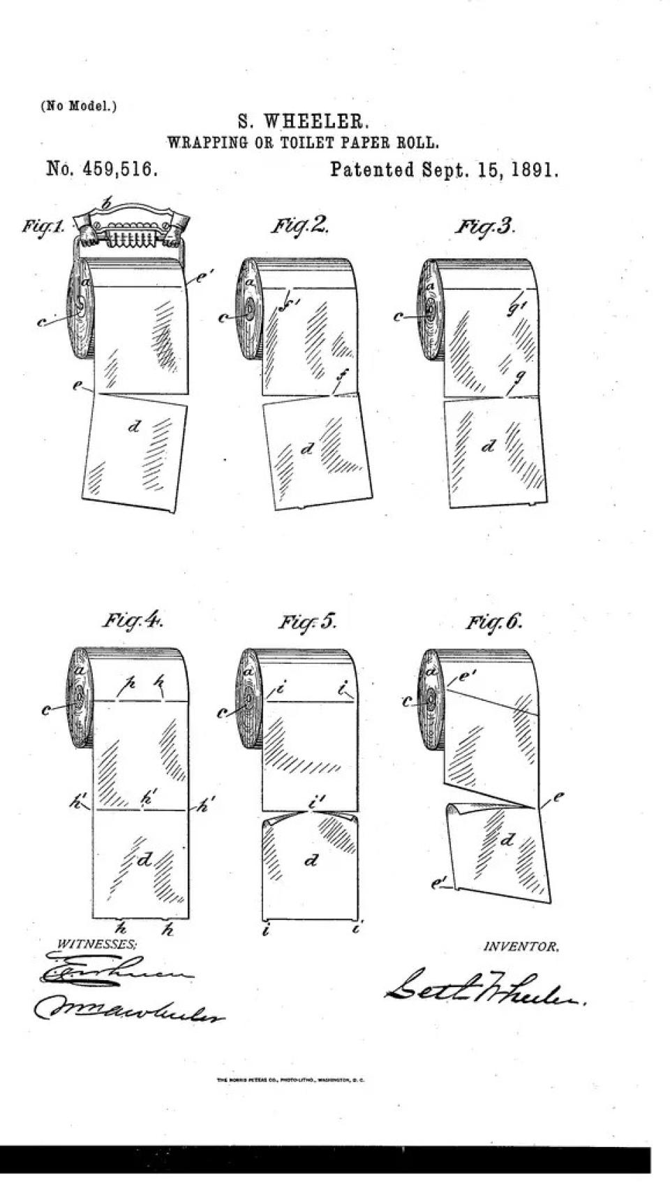 Diagrama de la patente original del rollo de papel higiénico de 1891.