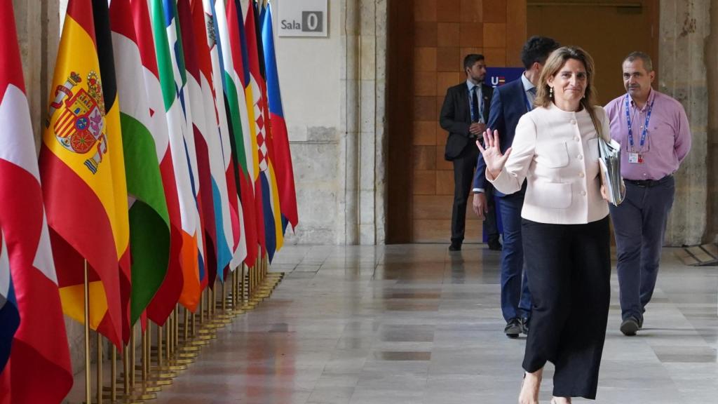 La vicepresidenta tercera del Gobierno, Teresa Ribera, a su llegada a una reunión del Consejo de la UE en Valladolid.