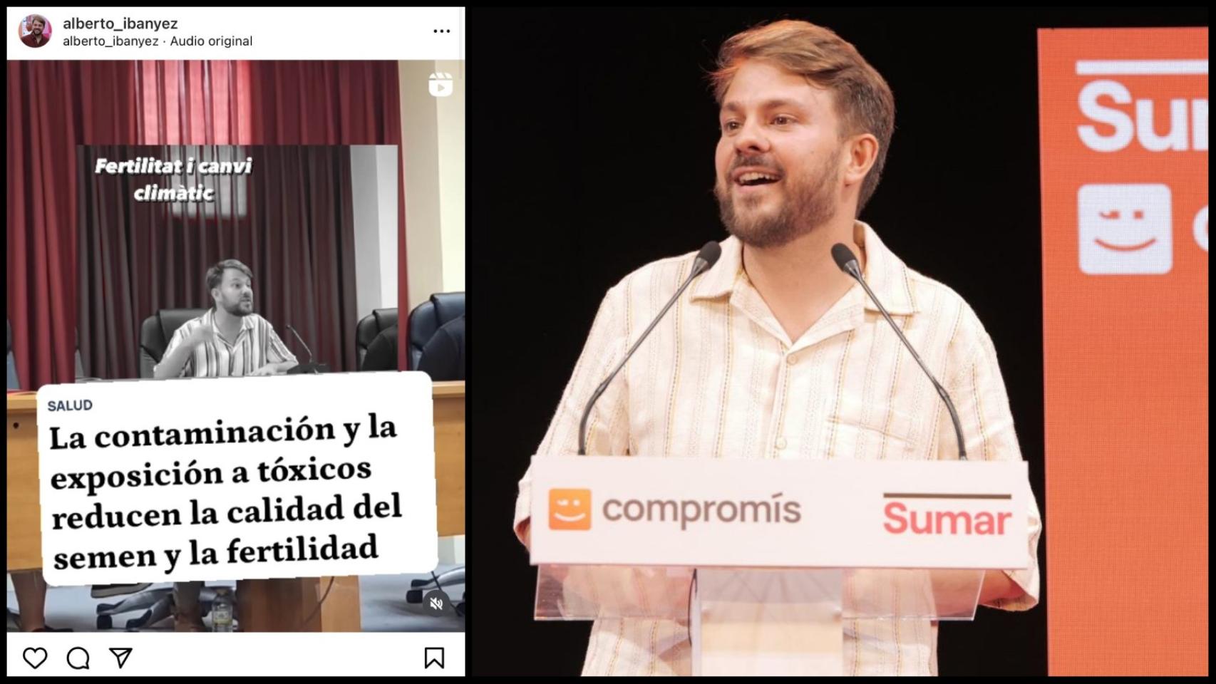 Publicación de Alberto Ibáñez, candidato de Sumar, en la que alerta del impacto del puerto en la calidad del semen. EE