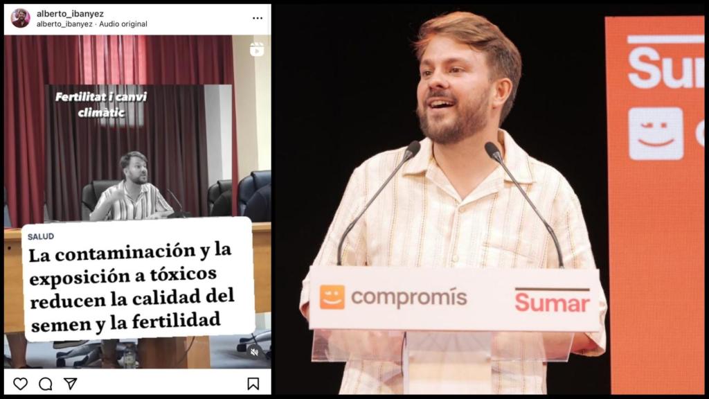 Publicación de Alberto Ibáñez, candidato de Sumar, en la que alerta del impacto del puerto en la calidad del semen. EE