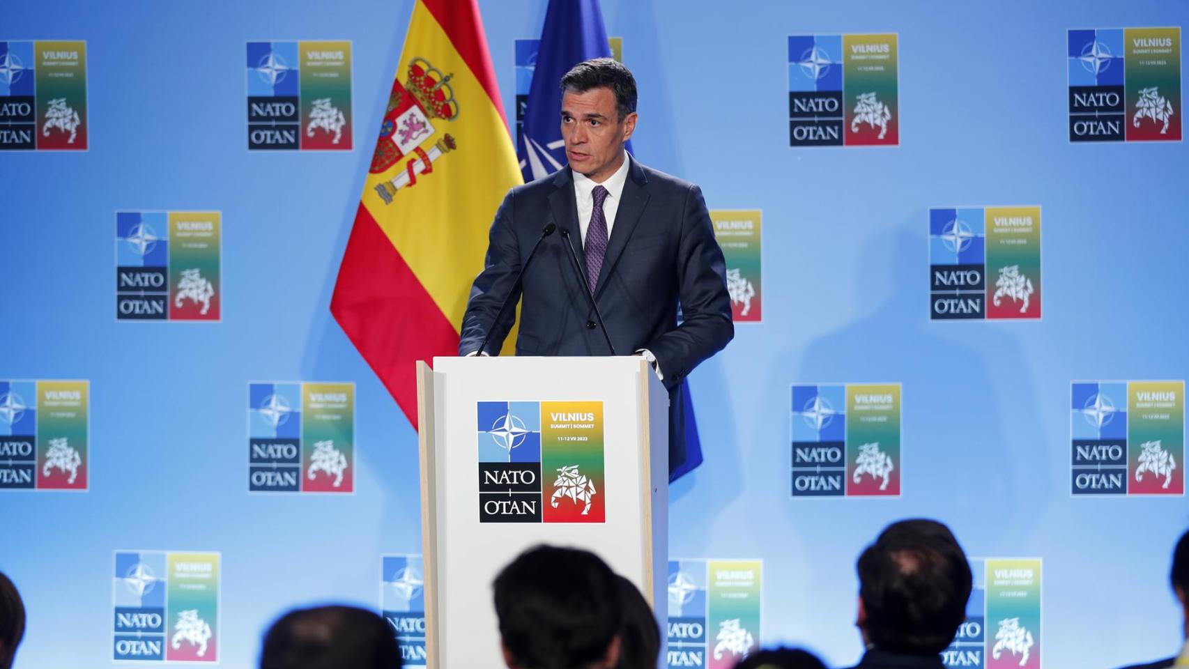 El presidente del Gobierno y candidato del PSOE, Pedro Sánchez, este miércoles durante la cumbre de la OTAN en Vilna, Lituania.