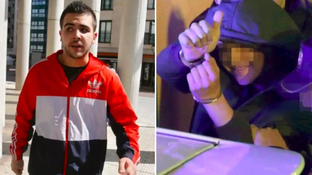 Andrés de Vicente mientras acude a los juzgados; en la otra imagen, durante su detención