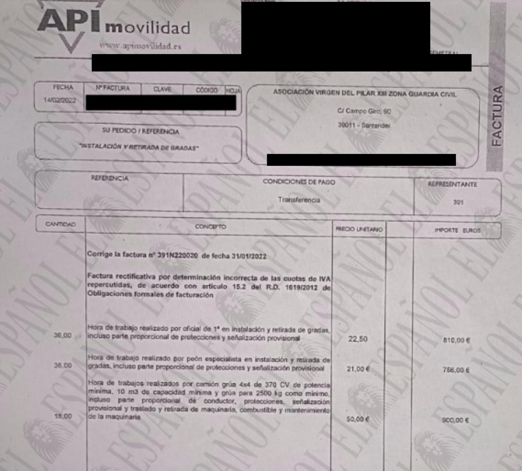 La factura de API Movilidad.