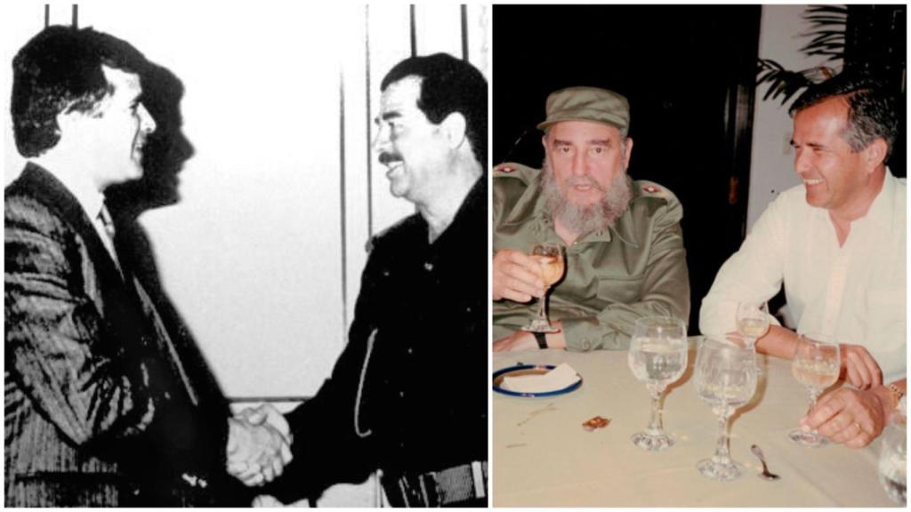 Carlos Cardoen junto a Saddam Hussein y Fidel Castro.