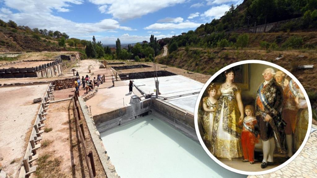 Imagen de las salinas de Poza de la Sal, en Burgos, y del cuadro 'La familia de Carlos IV', de Francisco de Goya y Lucientes.