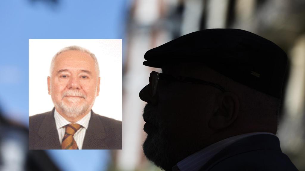 El exsenador del PSOE, junto a una imagen del excomisario Villarejo.