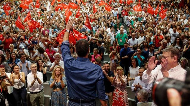 Pedro Sánchez, durante su mitin Valencia.