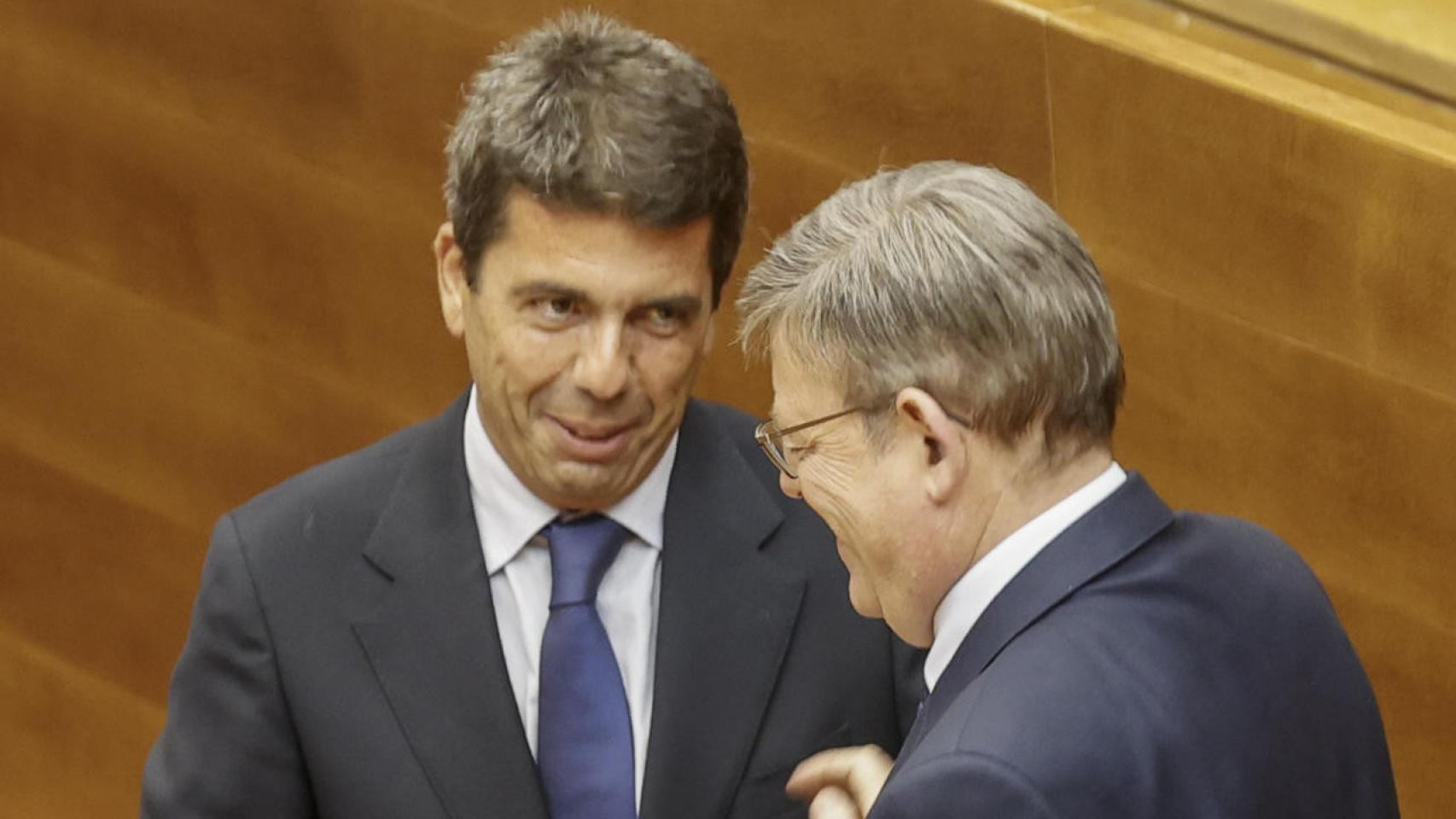 Carlos Mazón y Ximo Puig, el día del debate de investidura en las Cortes.