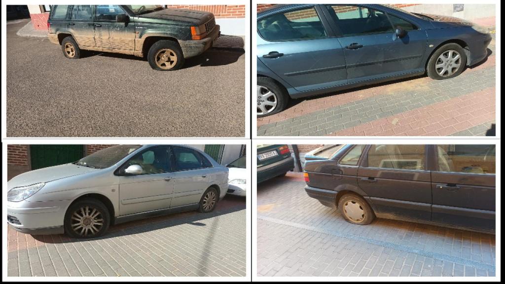 Imágenes de coches con las ruedas rajadas y varios desperfectos