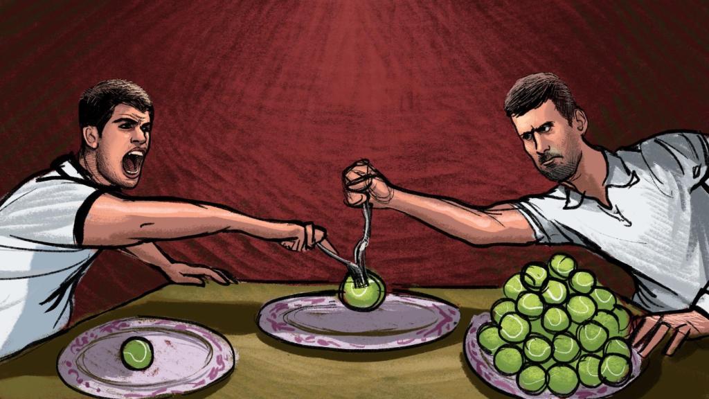 Carlos Alcaraz y Novak Djokovic, finalistas de Wimbledon 2023.