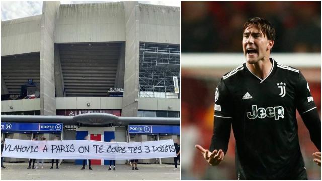 La pancarta de ultras del PSG contra el fichaje de Vlahovic