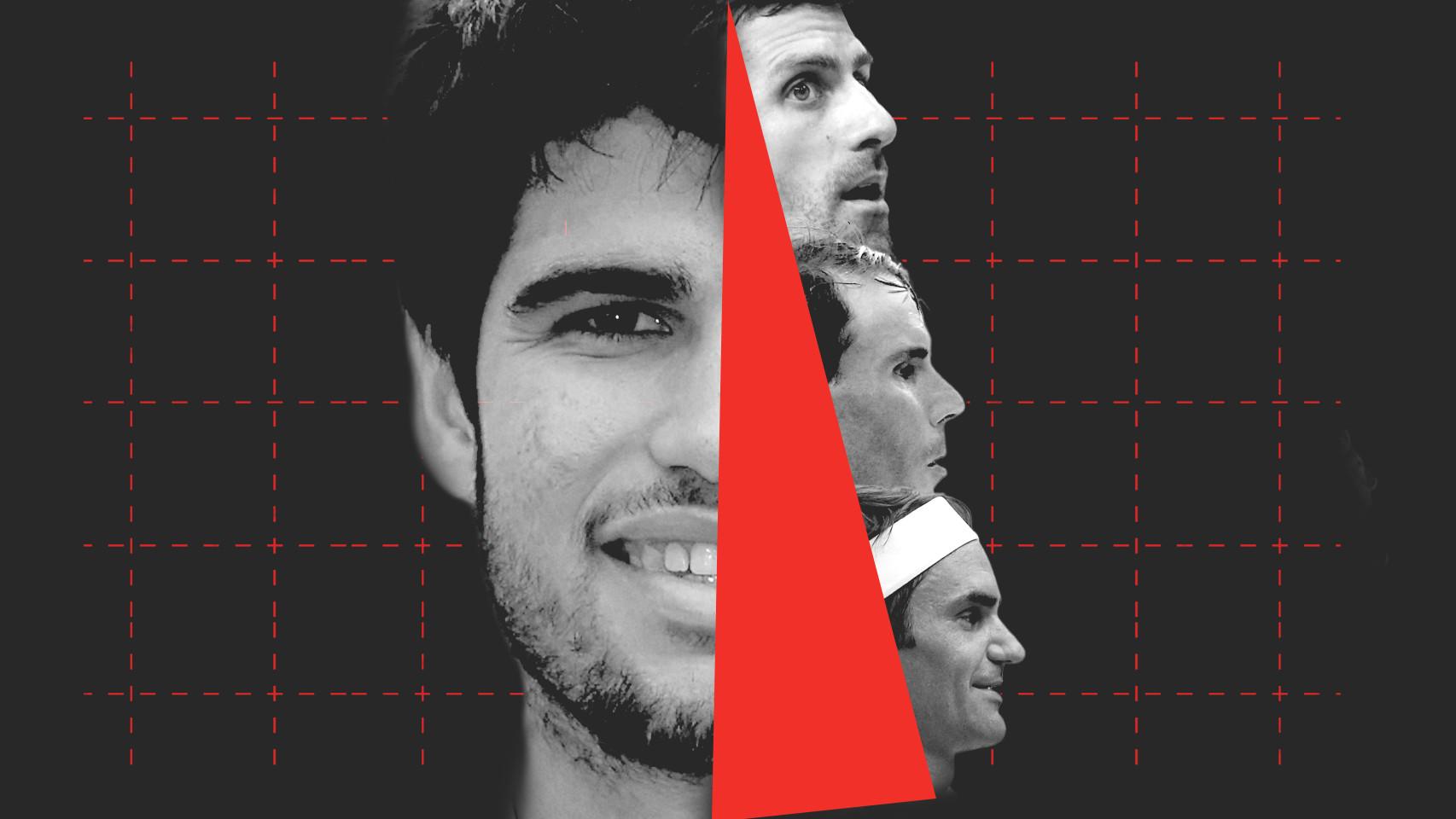 Carlos Alcaraz, Novak Djokovic, Rafael Nadal y Roger Federer