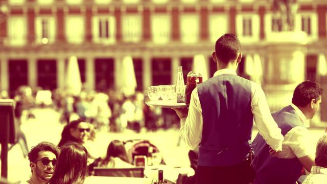 Una terraza en la Plaza Mayor de Madrid.