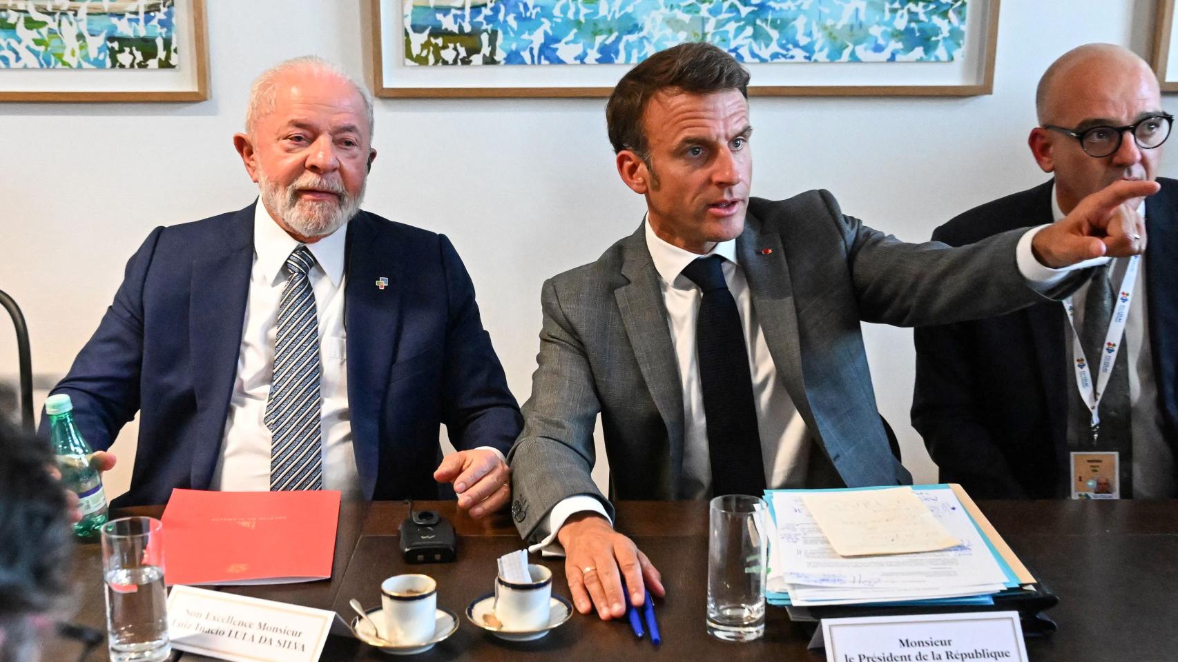 Los presidentes brasileño y francés, este martes en una reunión con representantes argentino, colombiano y venezolano.
