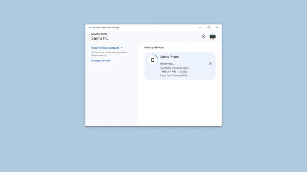 Nearby Share para Windows ahora muestra el progreso de la transferencia