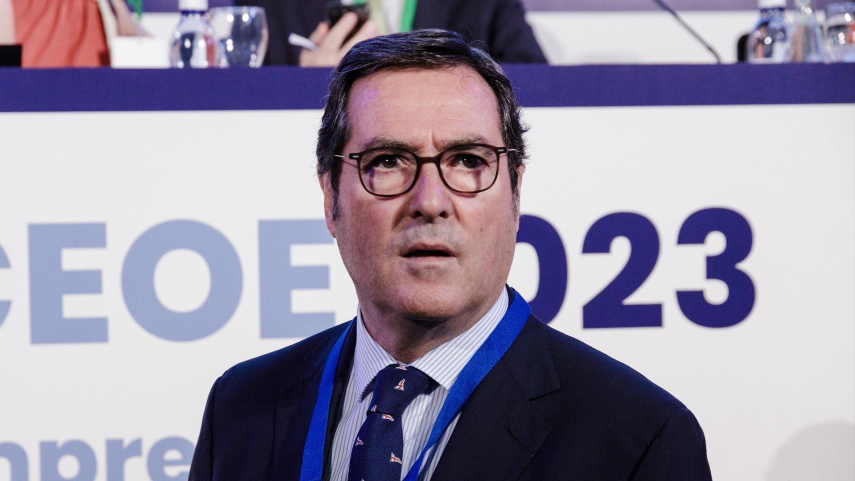 El presidente de la CEOE, Antonio Garamendi, en la Asamblea de este miércoles.