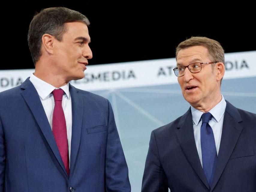 Pedro Sánchez y Alberto Núñez Feijóo, en el cara a cara de Atresmedia.