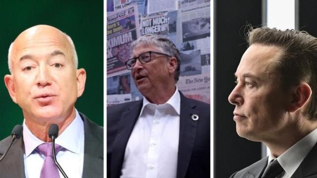 De izquierda a derecha: Jeff Bezos (Amazon), Bill Gates (Microsoft) y Elon Musk (Tesla)