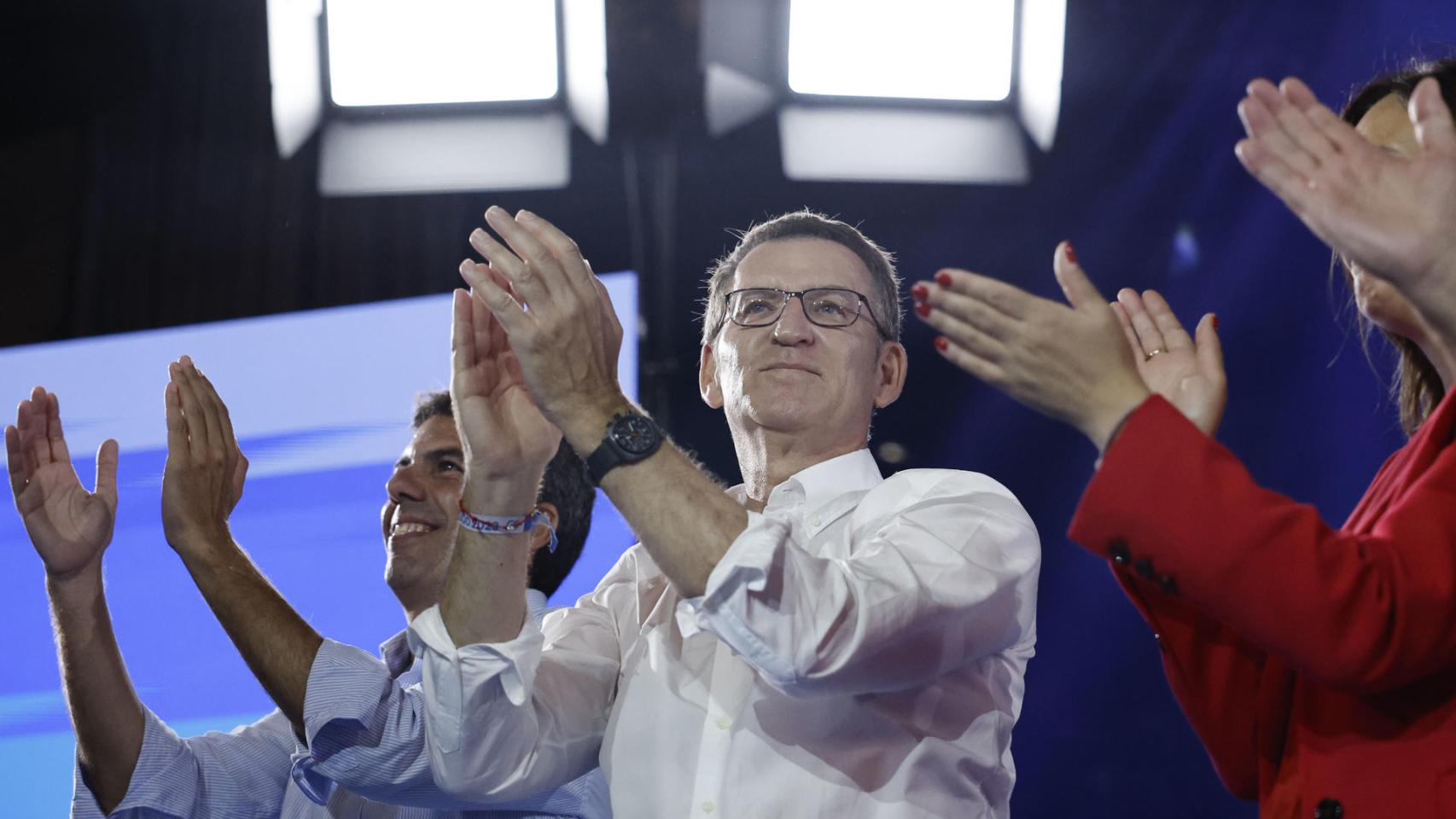 Alberto Núñez Feijóo, durante un mitin en Valencia.