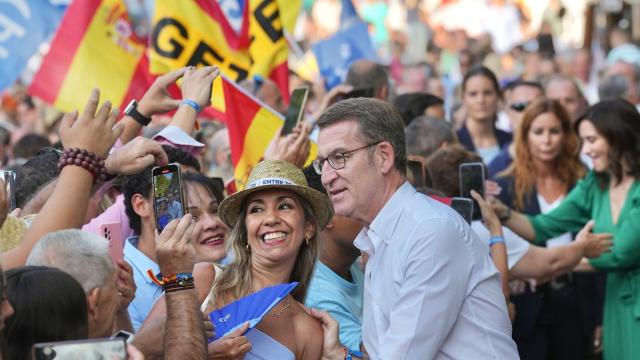 Alberto Núñez Feijóo, este jueves en Puente del Rey, en el cierre de campaña del PP de Madrid.