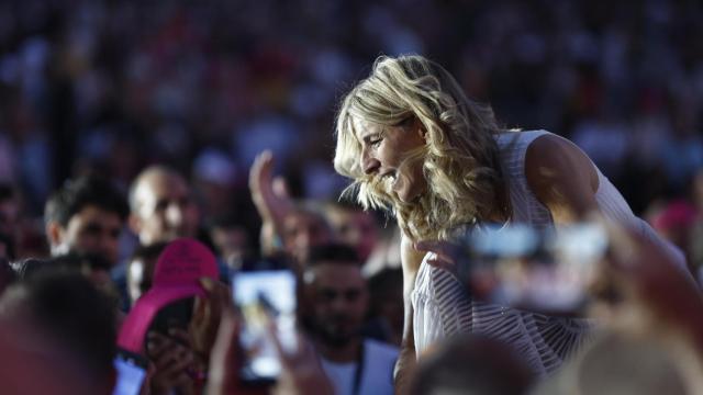 La líder de Sumar, Yolanda Díaz, este viernes en su acto final de campaña.