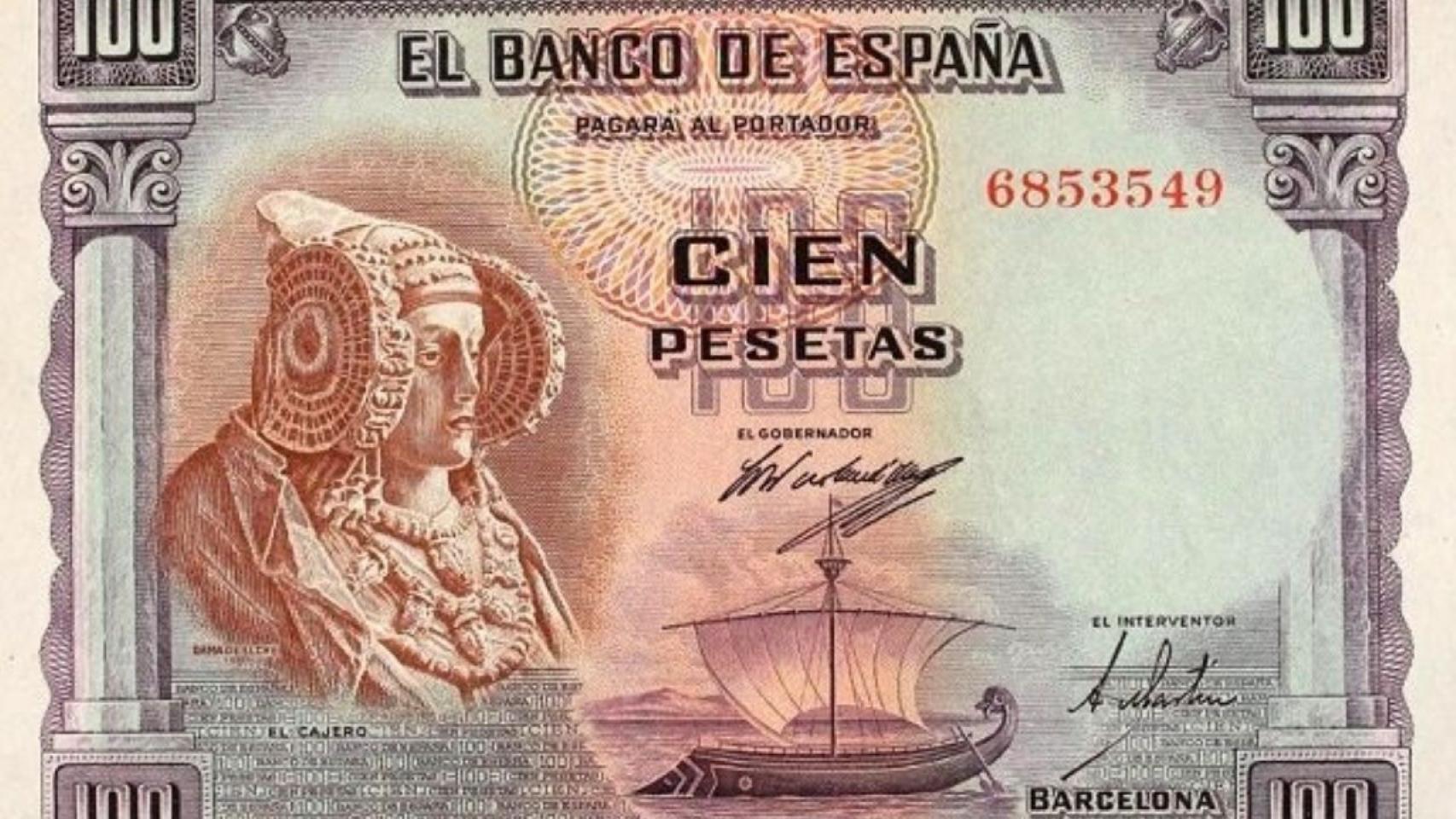 Billete de 100 pesetas con la Dama de Elche.