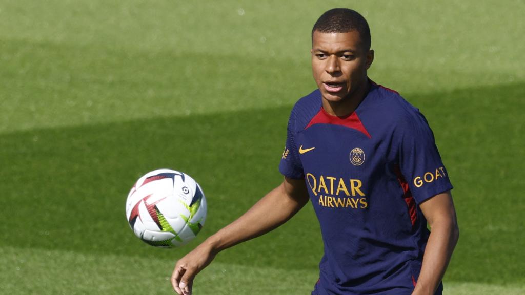 Kylian Mbappé, en un entrenamiento del PSG