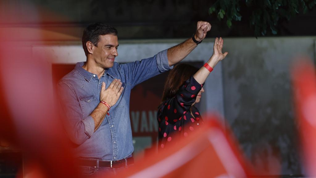 Pedro Sánchez durante su discurso en Ferraz tras las elecciones del 23-J.