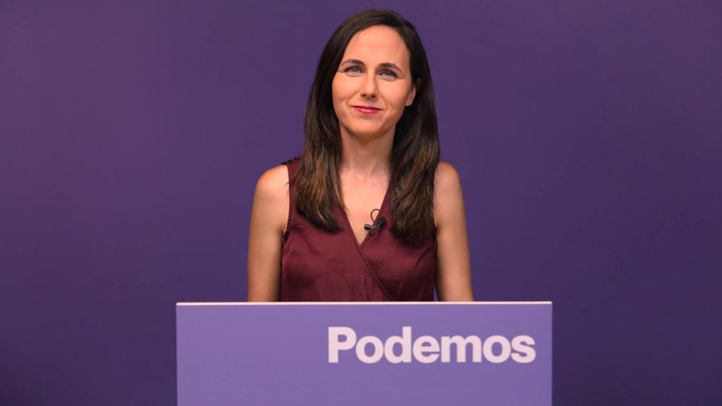 La secretaria general de Podemos, Ione Belarra, en un vídeo emitido este lunes.