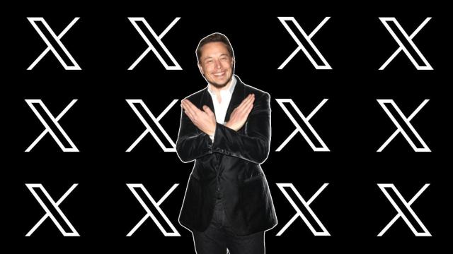 Montaje del logo de X y Elon Musk.