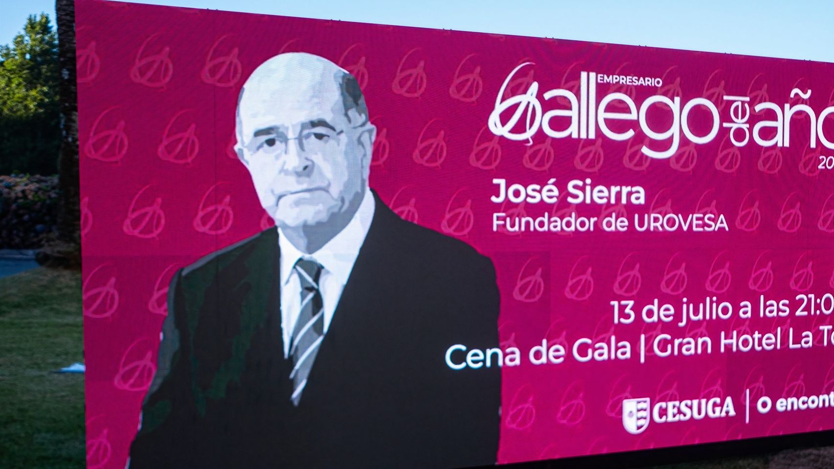Imagen del fundador de Urovesa en un cartel en la gala de A Toxa.