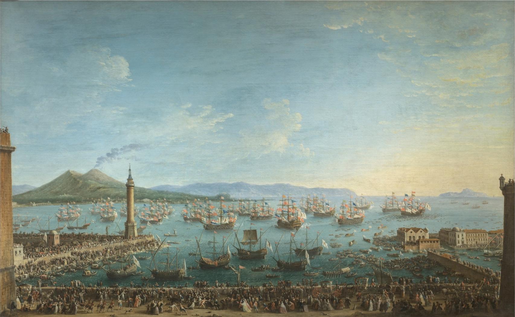 Antonio Joli: 'Partida de Carlos de Borbón a España, vista desde la dársena', 1759. Museo del Prado.