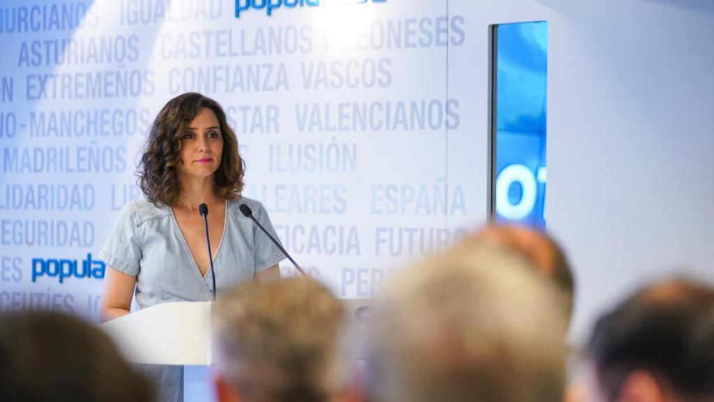 Isabel Díaz Ayuso en la sede del PP madrileño