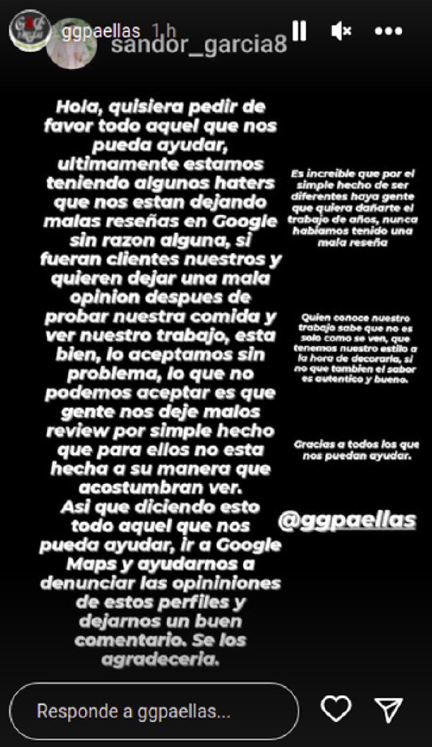 La petición de ayuda en su Instagram.