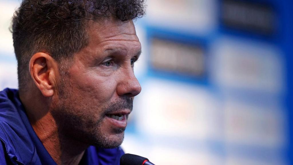 Simeone, durante la rueda de prensa del Atlético de Madrid.