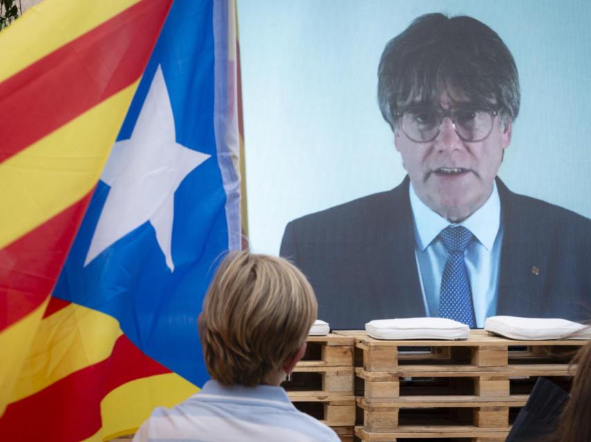 Carles Puigdemont, durante un mitin de Junts.