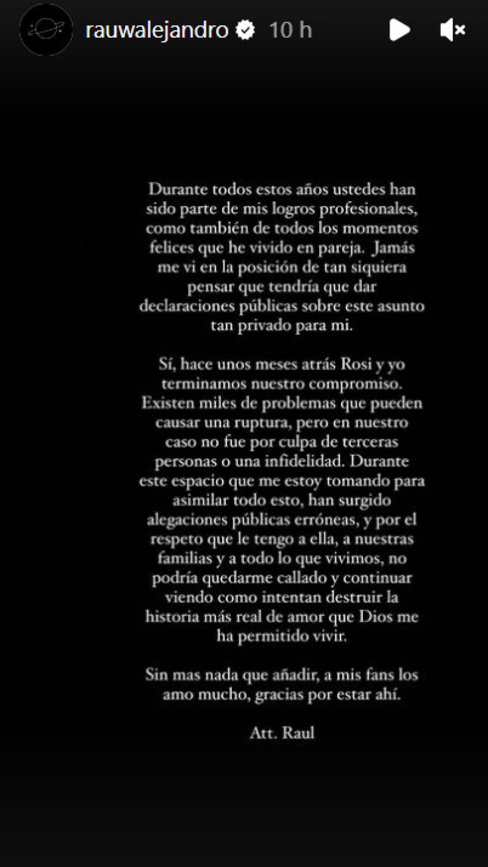 El comunicado difundido por Rauw Alejandro.