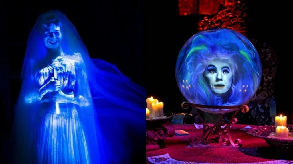 Constance y Madame Leota en la atracción de Mansión encantada.