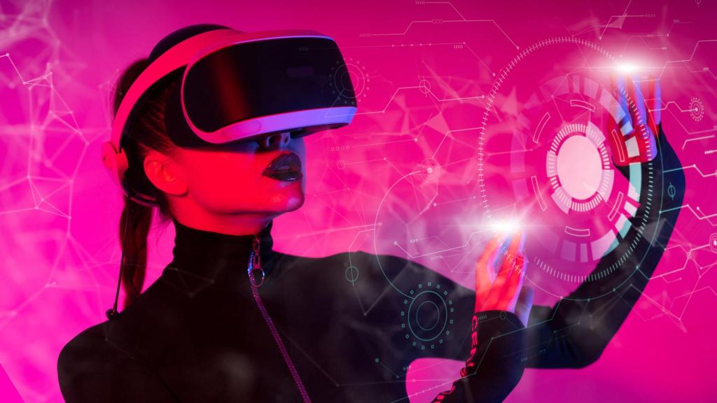 Una chica con gafas de realidad virtual.