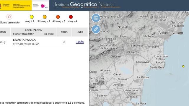 Captura de la web del IGN con la localización del seismo.
