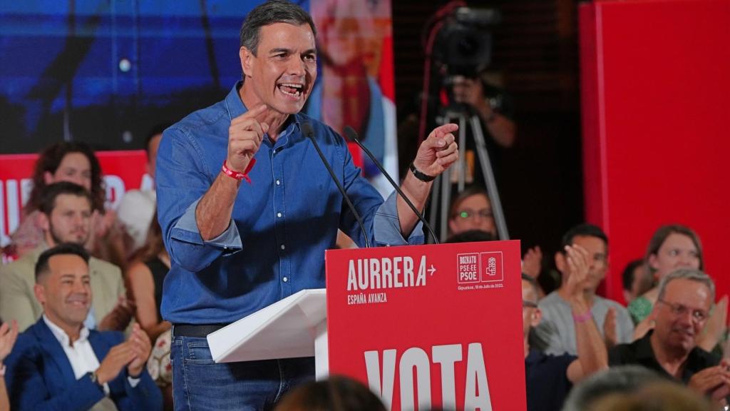 Pedro Sánchez, durante un acto de campaña celebrado el pasado 18 de julio en San Sebastián.