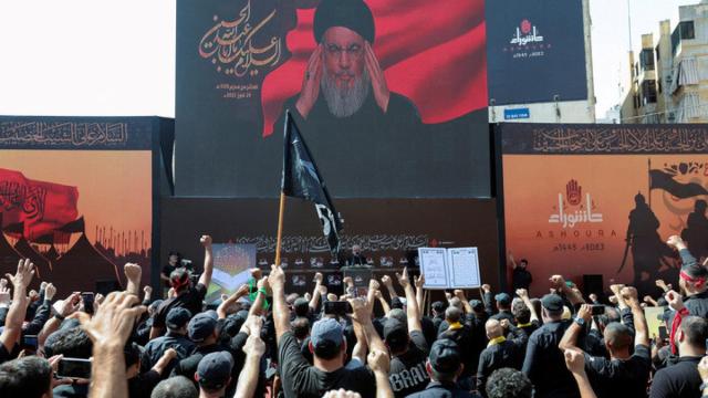 Hasan Nasralá, líder de Hezbolá, se pronuncia ante sus seguidores.