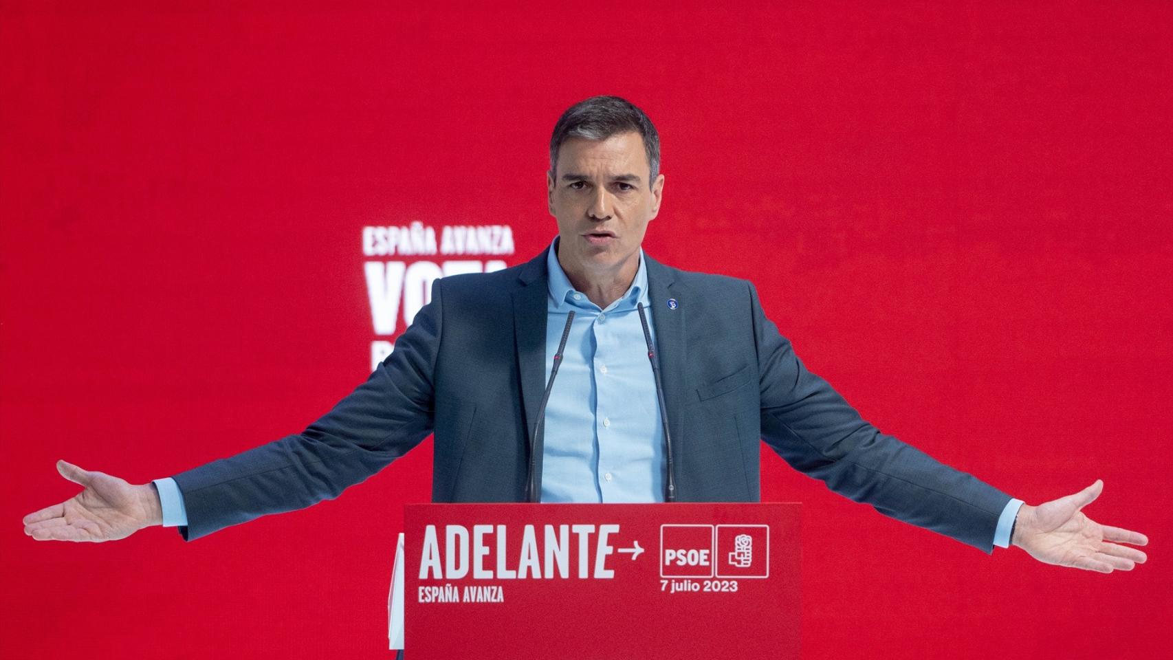 El líder del PSOE, Pedro Sánchez, durante un acto electoral celebrado el pasado 7 de julio en Madrid.