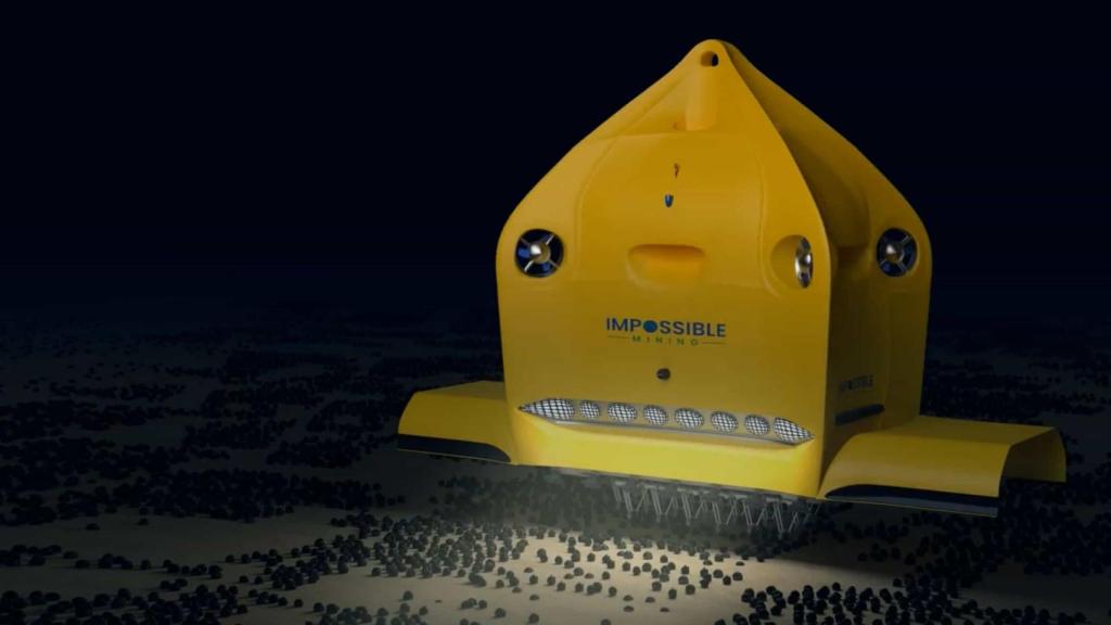 Dron submarino recogiendo nódulos metálicos del lecho marino