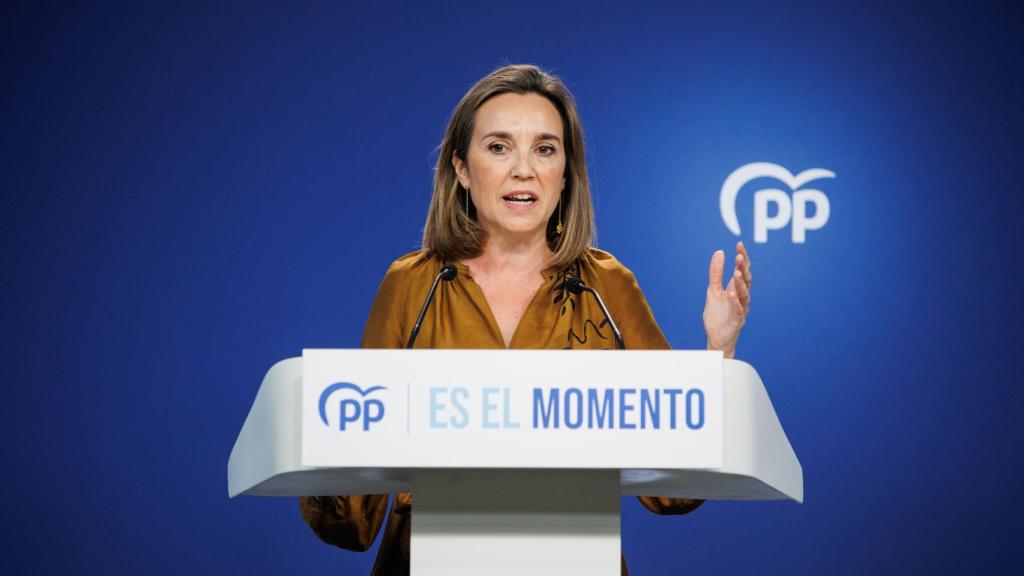 La secretaria general del PP, Cuca Gamarra, este lunes en Génova.