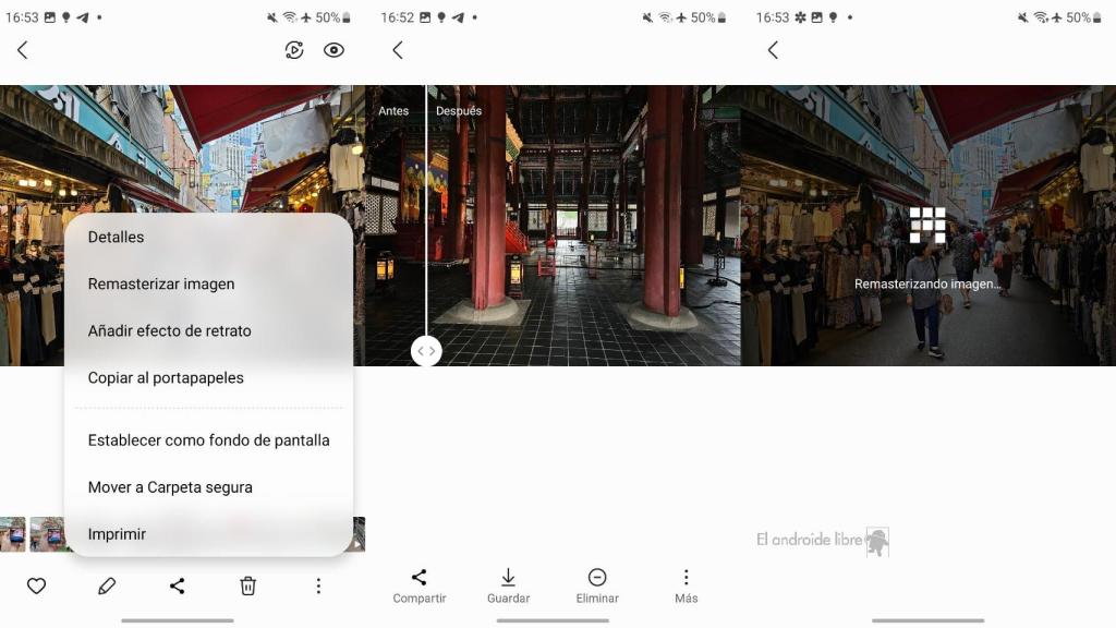Remasterizando imagen en la app de galería de Samsung